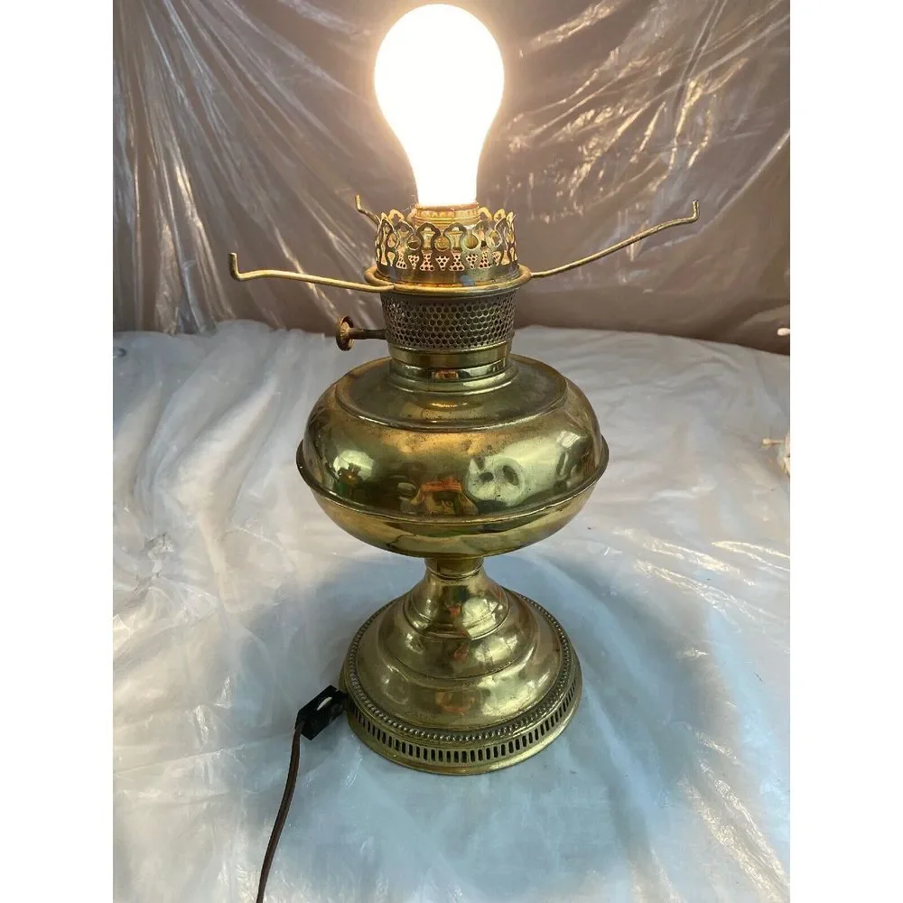Vintage Brass Hurricane Table Lamps Set of 2 Electric 12